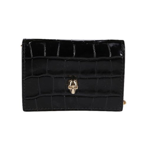 Alexander McQueen/亞歷山大麥昆 女士 女包 黑色皮革時尚小型皮具零錢包卡包 6320321JM0G1000