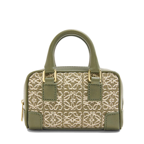 LOEWE/羅意威 22春夏新款Amazona系列 女士Nano款綠色鱷梨綠色徽標提花織物配皮束帶單肩斜挎手提包0010642569