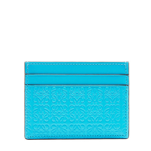 LOEWE/羅意威 20  女士青色徽標(biāo)壓花真絲小牛皮卡片夾0010623601