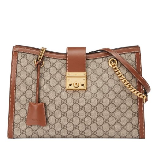 GUCCI/古馳 Padlock中號女士帆布拼牛皮鏈條單肩包（2色可選）?479197