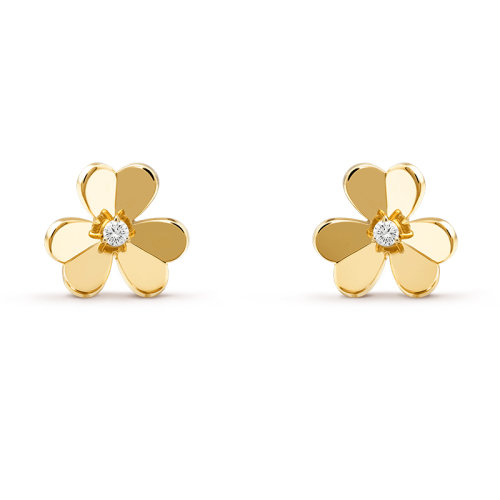Van Cleef & Arpels/梵克雅寶 經典Frivole系列 18k金黃金中心鑲鉆石三瓣花朵小號耳環VCARB65700