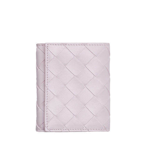 Bottega Veneta/葆蝶家 22春夏新款 女士水洗幸福粉色Intrecciato編織皮革三折錢包667134VCPP25903