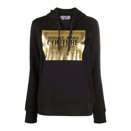 VERSACE JEANS/范思哲牛仔 女士黑色棉質經典字母徽標印花裝飾長袖上衣衛衣連帽衫運動衫套頭衫 71HAIT15-CF00T-G89