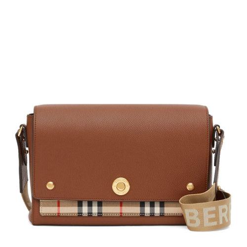BURBERRY/博柏利 Vintage 格紋拼皮革 Note 斜背包 小牛皮斜挎包 80211111