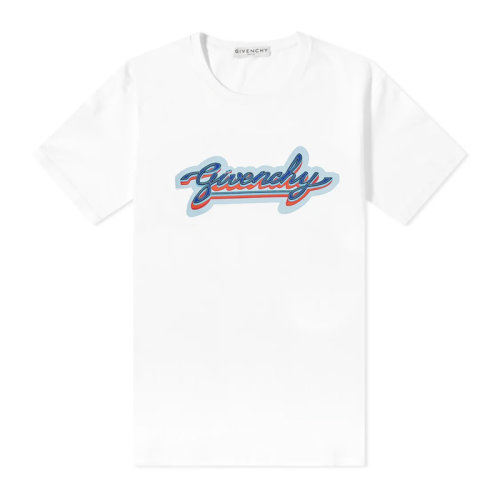 Givenchy/紀梵希 男士白色棉質經典字母徽標霓虹色印花裝飾圓領短袖上衣T恤 BM71123002-100