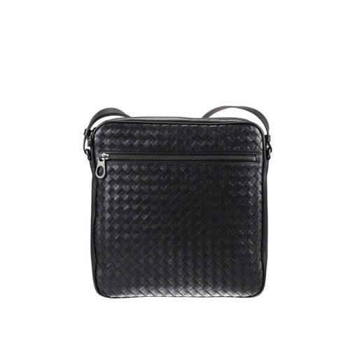 Bottega Veneta/葆蝶家 寶緹嘉男包 男士黑色皮質(zhì)編織經(jīng)典時尚拉鏈斜挎包單肩包郵差包 443872V46511000
