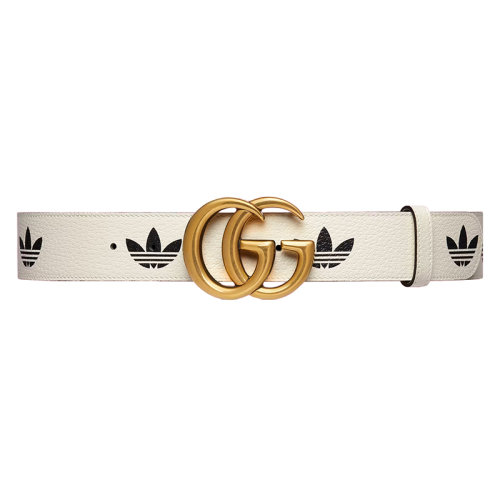 GUCCI/古馳 22年秋冬新款 adidas聯名系列 男士白色/黑色三葉草印花金扣腰帶40毫米406831U4DAT8845
