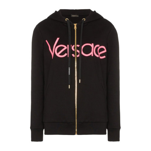 VERSACE/范思哲 女士黑色棉質(zhì)經(jīng)典美杜莎頭像裝飾拉鏈開(kāi)合連帽上衣外套 A83938-A227994-A1008