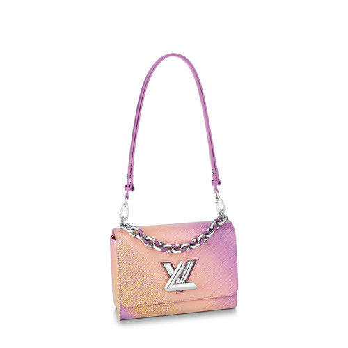 Louis Vuitton/路易威登 22春夏新款TWIST系列 女士中號漸變橙水波紋牛皮革光滑牛皮飾邊銀色徽標扣銀鏈配可拆卸肩帶單肩斜挎手提鏈條包M59894