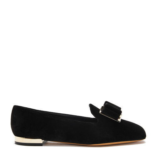 Salvatore Ferragamo/菲拉格慕 黑色 女士ZANETA蝴蝶結飾絲絨樂福鞋 733784-01R506
