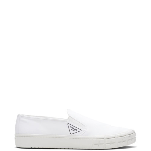 PRADA/普拉達(dá) 22年新款 Cassetta Wheel系列 男士白色棉質(zhì)華達(dá)呢面料運(yùn)動(dòng)鞋布鞋2DG113_GUD_F0009_F_G000