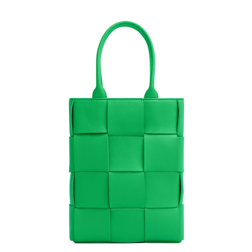 Bottega Veneta/葆蝶家 22新款Cassette系列 女士鸚鵡綠色Intreccio羊皮革編織單肩手提包709341VMAY13722