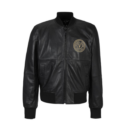 VERSACE/范思哲潮流時尚皮衣外套男皮衣黑色簡約休閑