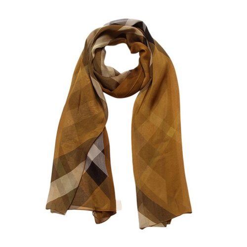 BURBERRY/博柏利 女士真絲經典格紋卡其色絲巾圍巾圍脖 3907858