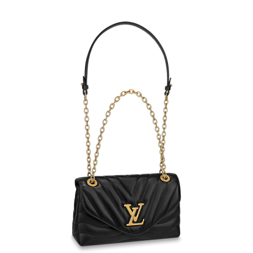 Louis Vuitton/路易威登 22春夏新款NEW WAVE系列 女士黑色絎縫光滑牛皮革復古金扣金鏈單肩斜跨手提鏈條包M58552