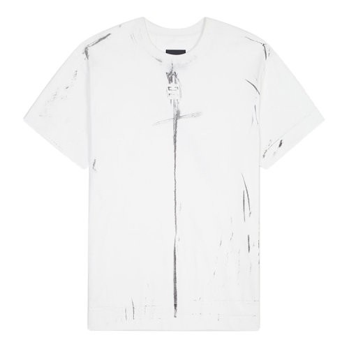 Givenchy/紀梵希 男士白色棉質視覺陷阱效果超大T恤BM712W3Y6B-100