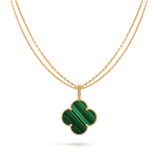 Van Cleef & Arpels/梵克雅寶 經(jīng)典款MagicAlhambra系列 18K金黃金鑲嵌孔雀石長(zhǎng)款大花四葉草項(xiàng)鏈VCARO3MG00