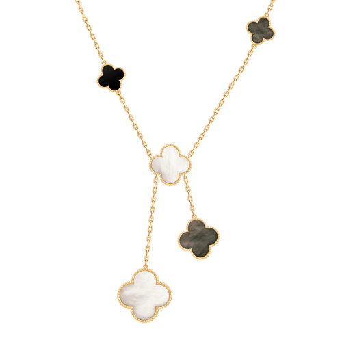 Van Cleef & Arpels/梵克雅寶 經(jīng)典Magic Alhambra系列 18k金黃金白灰珍珠母貝瑪瑙吊墜項(xiàng)鏈VCARD79200