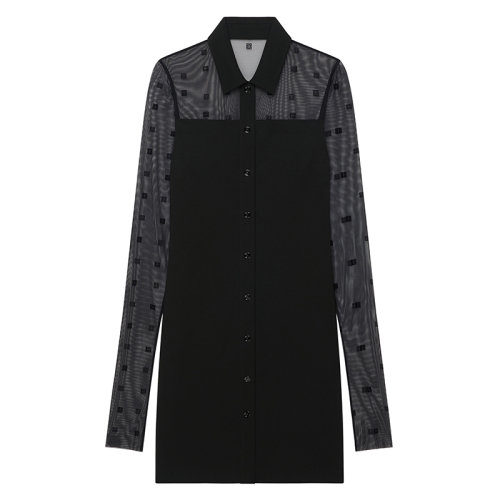Givenchy/紀梵希 22年春夏新款 女士黑色4G LOGO圖案Punto Milano面料襯衫連衣裙BW21AX303L-001