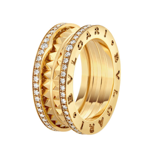 BVLGARI/寶格麗 20 B.ZERO1系列 金兩行式戒指鑲邊鉆石密釘戒指/指環  358019