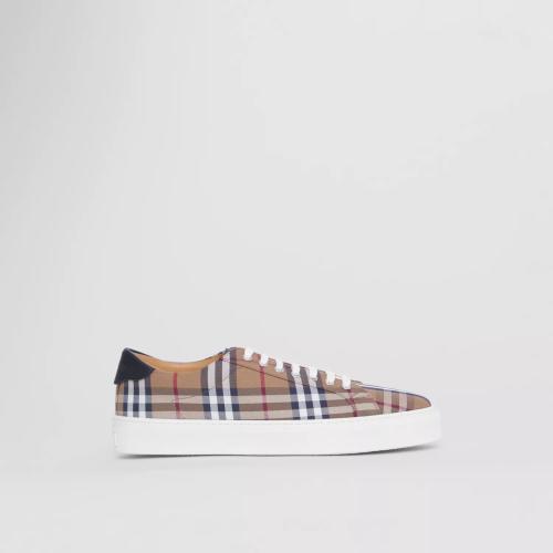  BURBERRY 22年秋冬 男士 格紋棉質拼皮革運動鞋 80481561