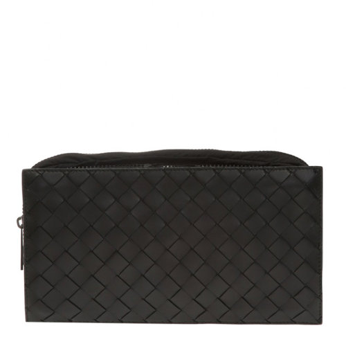 Bottega Veneta/葆蝶家 男士黑色經(jīng)典編織牛皮革胸包斜挎包