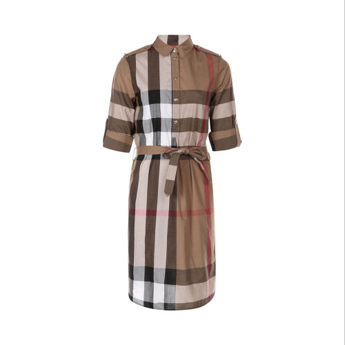 BURBERRY/博柏利 女士棕色棉質經典格紋連衣裙 8027708