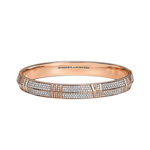 Tiffany & Co./蒂芙尼 Atlas X系列 18K金玫瑰金羅馬數(shù)字鑲嵌725顆鉆石鉸鏈?zhǔn)綄捠骤CGRP11560