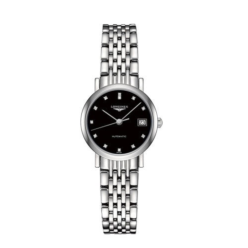 LONGINES/浪琴  博雅系列鑲鉆款精鋼表殼表鏈黑盤女士自動機械腕表 25.5毫米