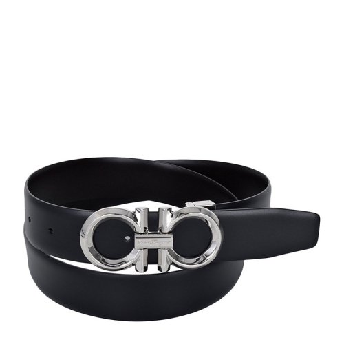 Salvatore Ferragamo/菲拉格慕 男士黑色深啡色雙色皮革商務休閑金屬扣雙面皮帶腰帶 67-9939-0694743