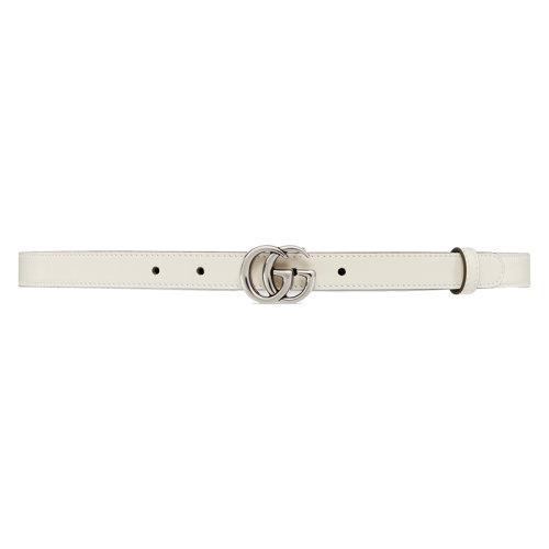 GUCCI/古馳新款 Epilogue系列 女士白色皮革復古銀色雙G帶扣腰帶?2厘米4094170YA0P9022