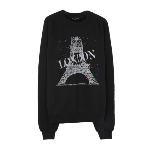 Balenciaga/巴黎世家  男裝 服裝 黑色棉質埃菲爾鐵塔印花長袖圓領 男士衛衣