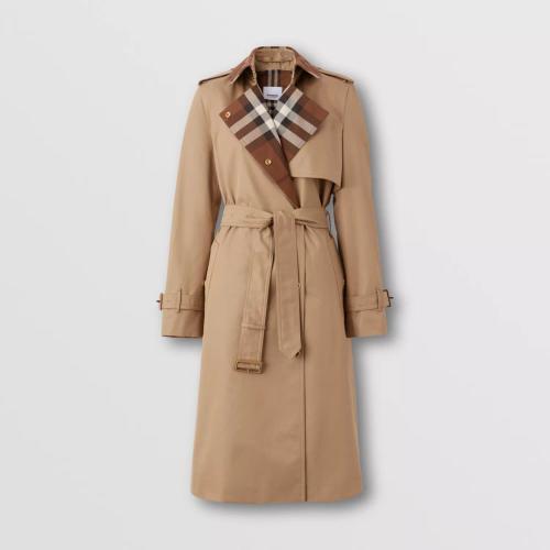  BURBERRY 22年秋冬 女士 格紋裁片棉質嘎巴甸 Trench 風衣 80649341