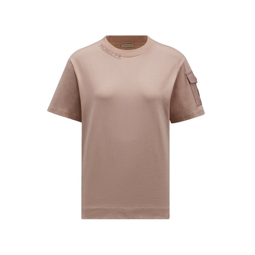Moncler/蒙克萊 22年秋冬新款 女士花瓣粉色棉質飾絎縫尼龍袖袋短袖T恤H20938C00003829HP51A