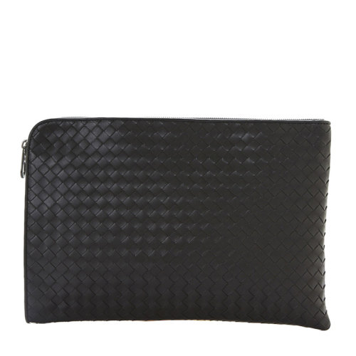 Bottega Veneta/葆蝶家 寶緹嘉 男士 黑色羊皮編織拉鏈手拿包 224052V46511000 HJH0015X