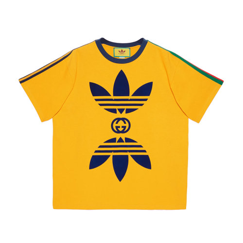 GUCCI/古馳 22年秋冬新款 adidas聯名系列 男士黃色純棉Logo印花短袖T恤691636XJEKR7219