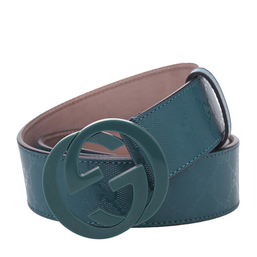 GUCCI/古馳 男女通用 中性藍綠色時尚雙G logo真皮腰帶皮帶 223891-FU49X-4715