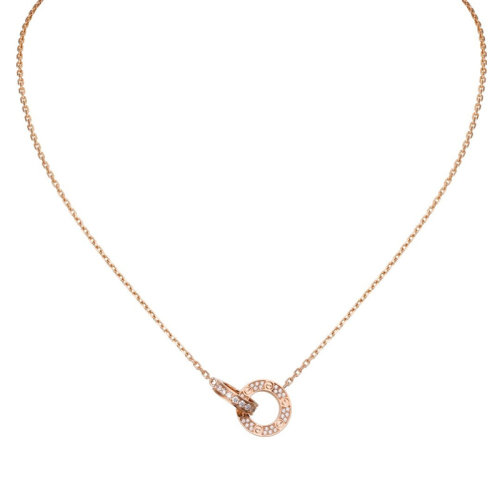 CARTIER/卡地亞 經典LOVE 18K金玫瑰金鉆石項鏈 鑲嵌48顆鉆石 B7224528