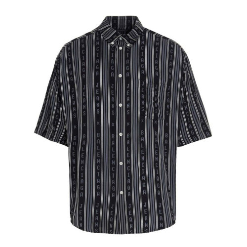 Balenciaga/巴黎世家  男裝 男士拼色時(shí)尚休閑方領(lǐng)春夏短袖襯衫 647354TKL321269