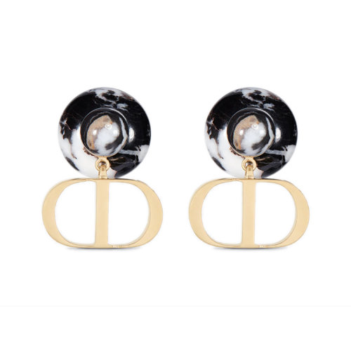DIOR/迪奧 22新款 女士金色飾面金屬配黑色碧玉珠子字母吊飾耳環E2148TRIGM_D11N