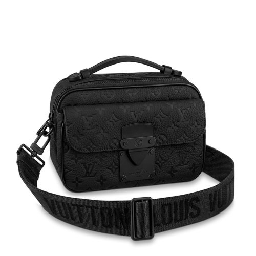Louis Vuitton/路易威登 22春夏新款S LOCK系列 男士黑色老花壓紋牛皮革黑扣配可拆卸肩帶單肩斜跨手提郵差包M58489