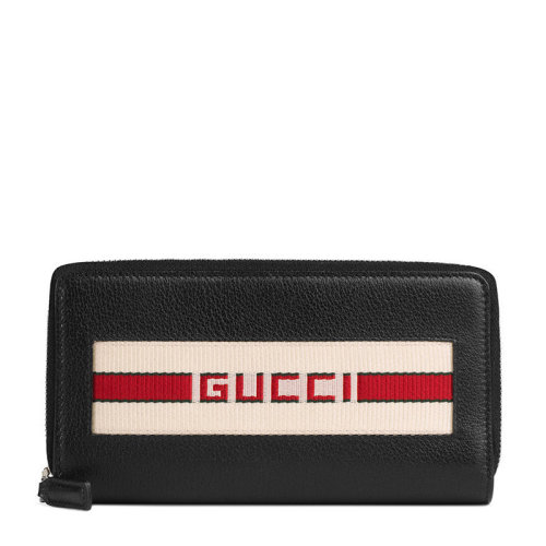 GUCCI/古馳  男士黑色牛皮LOGO印花長款拉鏈錢包錢夾手拿包男包 459138-CWGRN-1094
