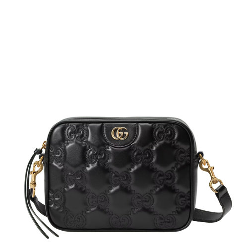 GUCCI/古馳 22新款 女士黑色絎縫皮革雙G標志金扣肩帶手提單肩包702234UM8HG1046