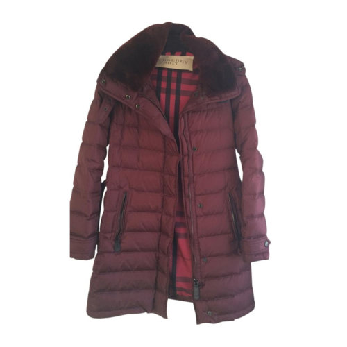 BURBERRY 博柏利 巴寶莉 女士 服裝  酒紅色毛領(lǐng)連帽長款保暖外套羽絨服 女士羽絨服