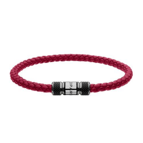 Chopard/蕭邦 22春夏新款CLASSIC RACING系列 紅色編織小牛皮銀色飾面人字花紋運動風賽車手鏈95016-0272