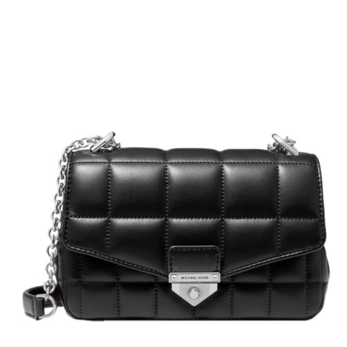 【高圓圓同款】Michael Kors/邁克·科爾斯 SoHo小號女士黑色絎縫羔羊皮經(jīng)典金屬字母徽標裝飾推鎖開合單肩包斜挎包鏈條包女包 30H0S1SL1T-BLACK