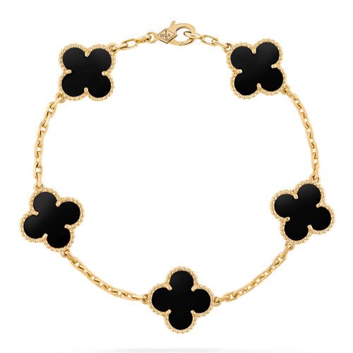 Van Cleef & Arpels/梵克雅寶 經典款Vintage Alhambra復古黑色瑪瑙五顆四葉草手鏈 VCARA41300