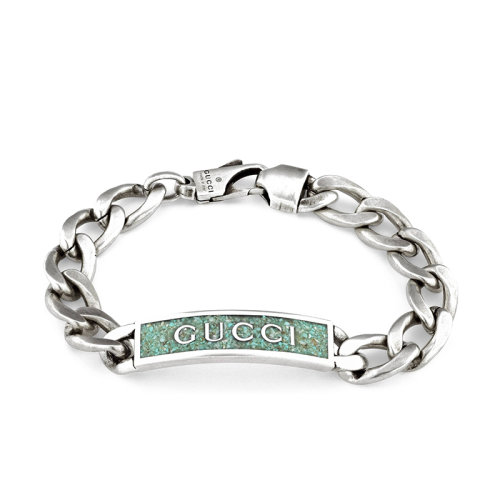 GUCCI/古馳 22春夏新款 925純銀灰綠色琺瑯馬銜索鏈徽標手鏈678711J84109071