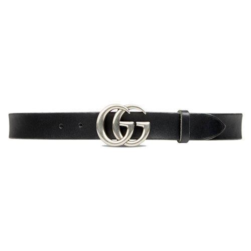 GUCCI/古馳 22年秋冬新款 男士黑色無(wú)涂層褪色皮革雙G鈀金色扣腰帶30毫米414516CVE0N1000