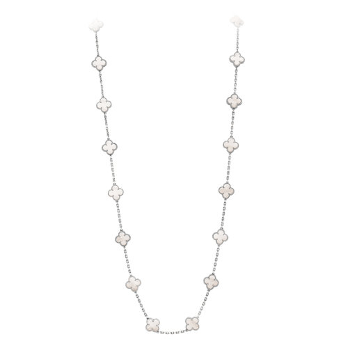 Van Cleef & Arpels/梵克雅寶 經(jīng)典Vintage Alhambra系列 18k金白金鏈條白色珍珠母貝20四葉草長項(xiàng)鏈VCARF48800